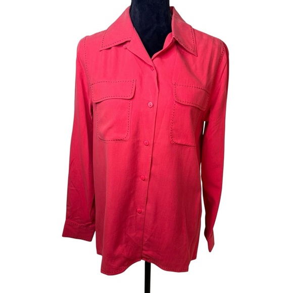 SilkLand | Vibrant Coral Button-Down Shirt | 100% Silk | Sz M - Picture 1 of 7